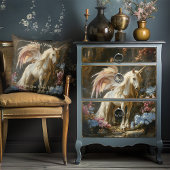 ヴィンテージピンクの翼の妖精の森のユニコーンのデコパージュ 薄葉紙