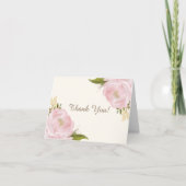 ヴィンテージピンクの芍薬の結婚式お礼カード サンキューカード (正面)