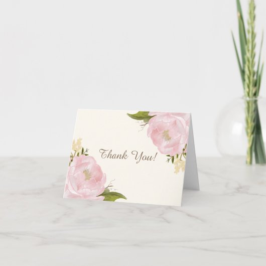 ヴィンテージピンクの芍薬の結婚式お礼カード サンキューカード (正面)