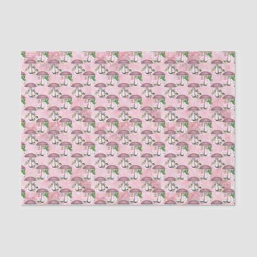 ヴィンテージピンクの花とキノコ 薄葉紙 (正面)