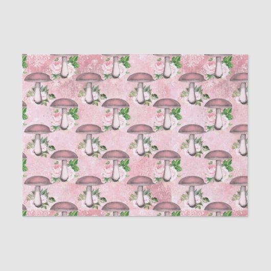 ヴィンテージピンクの花とキノコ 薄葉紙 (正面)