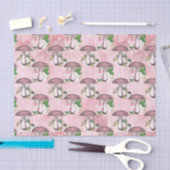 ヴィンテージピンクの花とキノコ 薄葉紙 (クラフト)