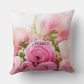 ヴィンテージピンクの花と名前 クッション (裏面)