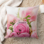 ヴィンテージピンクの花と名前 クッション (ブランケット)