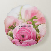 ヴィンテージピンクの花と名前 ラウンドクッション (裏面)