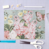 ヴィンテージピンクの花と蝶の切り離し 薄葉紙 (クラフト)