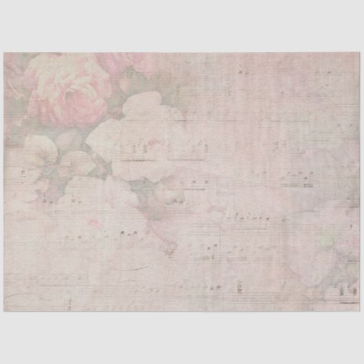 ヴィンテージピンクの花と音楽シートティッシュペーパー 薄葉紙 (正面)