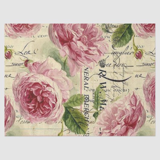ヴィンテージピンクの花のパターン任意の目的組織 薄葉紙 (正面)