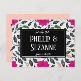 ヴィンテージピンクの花のパターン日付を保存 案内ポストカード