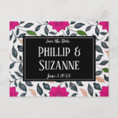 ヴィンテージピンクの花のパターン日付を保存 案内ポストカード (正面)