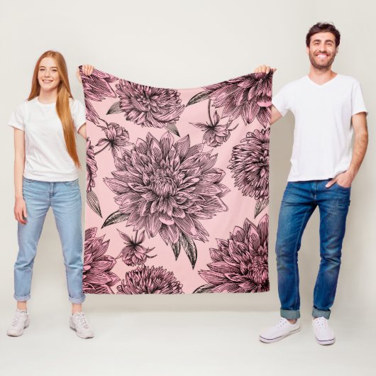 ヴィンテージピンクの花のパタ図解入りの、写真付きのーン フリースブランケット (インサイチュ)