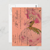 ヴィンテージピンクの花の妖精 ポストカード (正面/裏面)