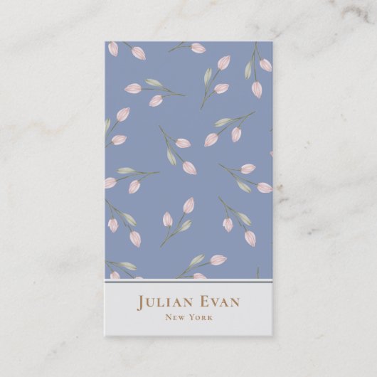 ヴィンテージピンクの花ほこりっぽい青の名刺 名刺 (正面)