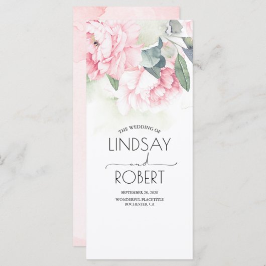 ヴィンテージピンクの花エレガントな結婚式のプログラム プログラム (正面/裏面)