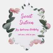 ヴィンテージピンクの花グリーンユーカリ16歳の誕生日 オーナメントカード (裏面)
