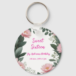 ヴィンテージピンクの花グリーンユーカリ16歳の誕生日 キーホルダー