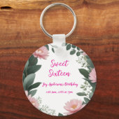ヴィンテージピンクの花グリーンユーカリ16歳の誕生日 キーホルダー (裏面)