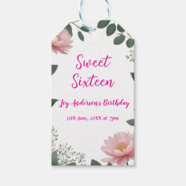 ヴィンテージピンクの花グリーンユーカリ16歳の誕生日 ギフトタグ