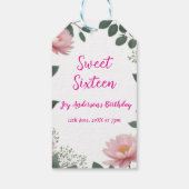 ヴィンテージピンクの花グリーンユーカリ16歳の誕生日 ギフトタグ (裏面)