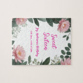 ヴィンテージピンクの花グリーンユーカリ16歳の誕生日 ジグソーパズル (横)