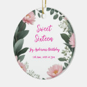 ヴィンテージピンクの花グリーンユーカリ16歳の誕生日 セラミックオーナメント (左)