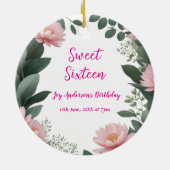 ヴィンテージピンクの花グリーンユーカリ16歳の誕生日 セラミックオーナメント (裏面)