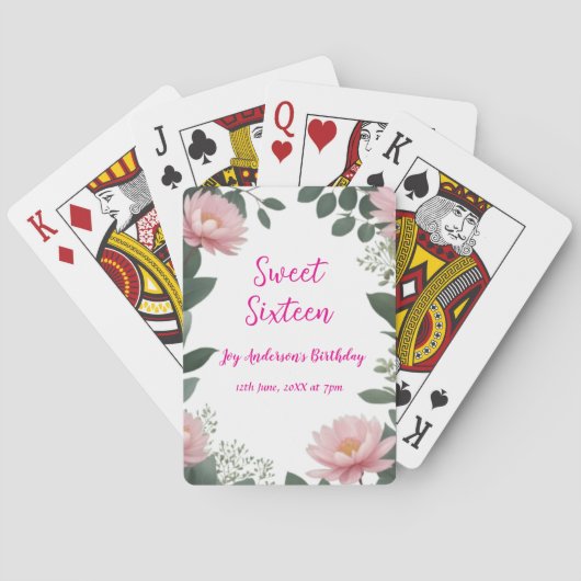 ヴィンテージピンクの花グリーンユーカリ16歳の誕生日 トランプ (裏面)