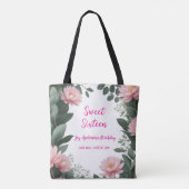 ヴィンテージピンクの花グリーンユーカリ16歳の誕生日 トートバッグ (裏面)