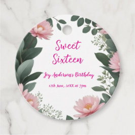 ヴィンテージピンクの花グリーンユーカリ16歳の誕生日 フェイバータグ