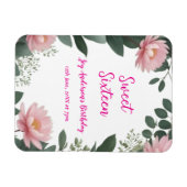 ヴィンテージピンクの花グリーンユーカリ16歳の誕生日 マグネット (横)