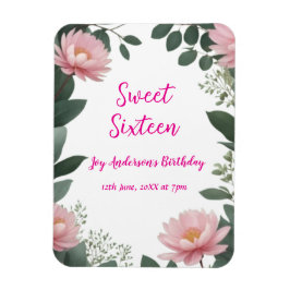 ヴィンテージピンクの花グリーンユーカリ16歳の誕生日 マグネット