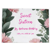 ヴィンテージピンクの花グリーンユーカリ16歳の誕生日 ラージペーパーバッグ (裏面)