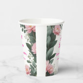 ヴィンテージピンクの花グリーンユーカリ16歳の誕生日 紙コップ (左)