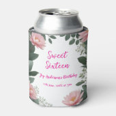 ヴィンテージピンクの花グリーンユーカリ16歳の誕生日 缶クーラー (缶正面)