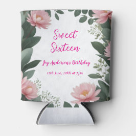 ヴィンテージピンクの花グリーンユーカリ16歳の誕生日 缶クーラー