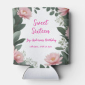 ヴィンテージピンクの花グリーンユーカリ16歳の誕生日 缶クーラー (裏面)