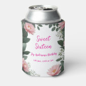 ヴィンテージピンクの花グリーンユーカリ16歳の誕生日 缶クーラー (缶裏面)