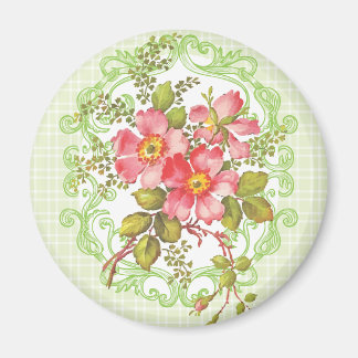 ヴィンテージピンクの花コテージ夢 マグネット