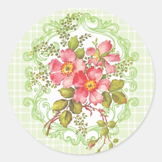 ヴィンテージピンクの花コテージ夢 ラウンドシール (正面)