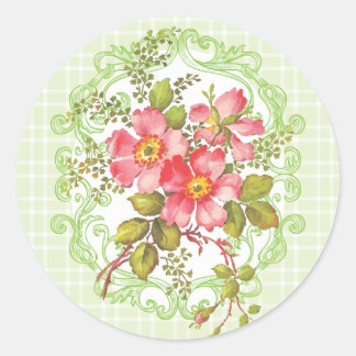 ヴィンテージピンクの花コテージ夢 ラウンドシール
