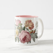 ヴィンテージピンクの花バラマグカップ ツートーンマグカップ (正面右)