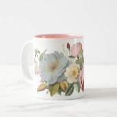 ヴィンテージピンクの花バラマグカップ ツートーンマグカップ (正面左)