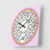 ヴィンテージピンクの花ビクトリアンのスクロールパターン スクエア壁時計 (傾斜)