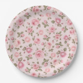 ヴィンテージピンクの花ブライダルシャワー ペーパープレート (正面)