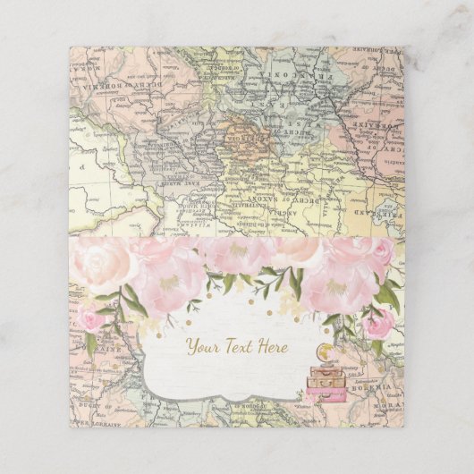 ヴィンテージピンクの花柄トラベルマップアドベンチャーシャワー プレイスカード (外部開封)