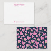 ヴィンテージピンクの花柄ハートパターン バレンタインデー ノートカード (正面/裏面)