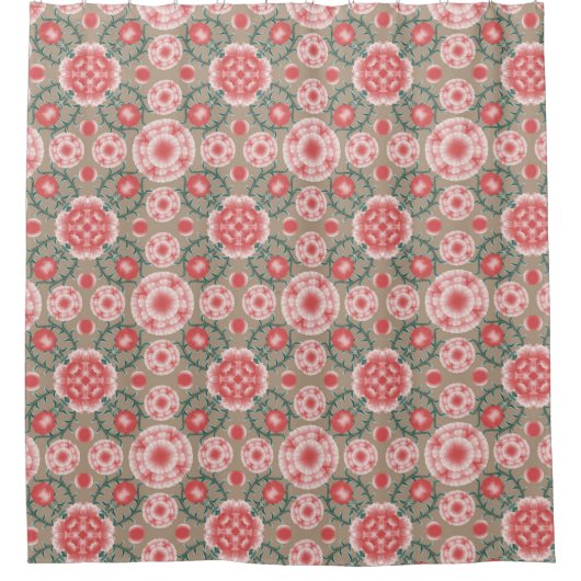 ヴィンテージピンクの花柄バスタオルセット シャワーカーテン (正面)