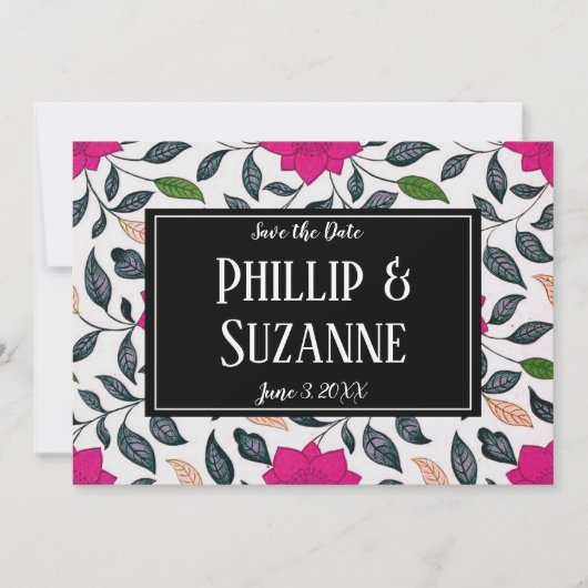 ヴィンテージピンクの花柄 Save the Date 招待状 (正面)