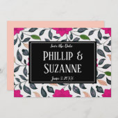 ヴィンテージピンクの花柄 Save the Date 招待状 (正面/裏面)