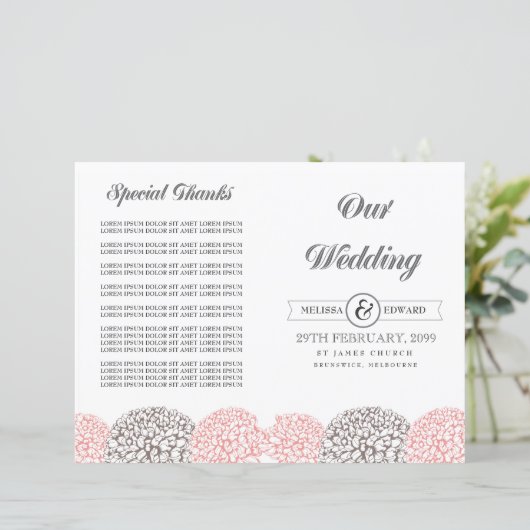 ヴィンテージピンクの花結婚式 プログラム冊子 (スタンド正面)